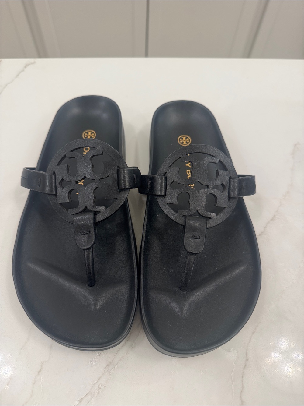 Tory Burch Black Logo Thong Slides